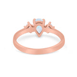 Three Stone Wedding Ring Pear Round Simulated Cubic Zirconia 925 Sterling Silver