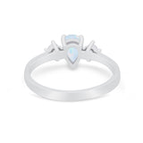 Three Stone Wedding Ring Pear Round Simulated Cubic Zirconia 925 Sterling Silver