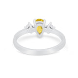 Three Stone Wedding Ring Pear Round Simulated Cubic Zirconia 925 Sterling Silver