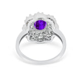 Art Deco Wedding Ring Halo Round Simulated Cubic Zirconia 925 Sterling Silver