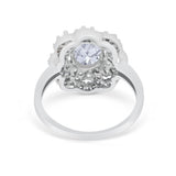 Art Deco Wedding Ring Halo Round Simulated Cubic Zirconia 925 Sterling Silver