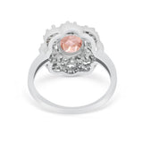 Art Deco Wedding Ring Halo Round Simulated Cubic Zirconia 925 Sterling Silver