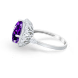 Large Stone Cocktail Ring Art Deco Simulated Cubic Zirconia 925 Sterling Silver