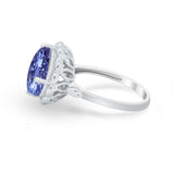 Large Stone Cocktail Ring Art Deco Simulated Cubic Zirconia 925 Sterling Silver