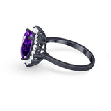 Floral Oval Wedding Ring Round Simulated Cubic Zirconia 925 Sterling Silver