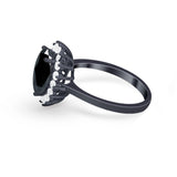 Floral Oval Wedding Ring Round Simulated Cubic Zirconia 925 Sterling Silver