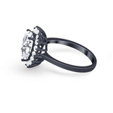 Floral Oval Wedding Ring Round Simulated Cubic Zirconia 925 Sterling Silver
