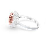 Floral Oval Wedding Ring Round Simulated Cubic Zirconia 925 Sterling Silver