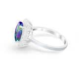 Floral Oval Wedding Ring Round Simulated Cubic Zirconia 925 Sterling Silver