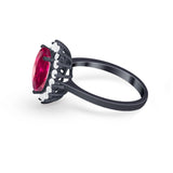 Floral Oval Wedding Ring Round Simulated Cubic Zirconia 925 Sterling Silver
