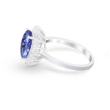 Floral Oval Wedding Ring Round Simulated Cubic Zirconia 925 Sterling Silver