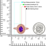 Oval Vintage Art Deco Halo Wedding Engagement Bridal Ring Round Simulated Cubic Zirconia 925 Sterling Silver