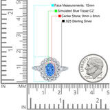 Oval Vintage Art Deco Halo Wedding Engagement Bridal Ring Round Simulated Cubic Zirconia 925 Sterling Silver