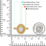Oval Vintage Art Deco Halo Wedding Engagement Bridal Ring Round Simulated Cubic Zirconia 925 Sterling Silver