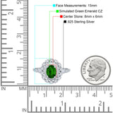 Oval Vintage Art Deco Halo Wedding Engagement Bridal Ring Round Simulated Cubic Zirconia 925 Sterling Silver