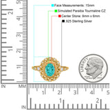 Oval Vintage Art Deco Halo Wedding Engagement Bridal Ring Round Simulated Cubic Zirconia 925 Sterling Silver