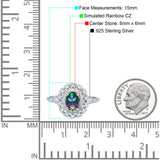 Oval Vintage Art Deco Halo Wedding Engagement Bridal Ring Round Simulated Cubic Zirconia 925 Sterling Silver