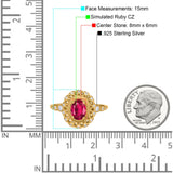 Oval Vintage Art Deco Halo Wedding Engagement Bridal Ring Round Simulated Cubic Zirconia 925 Sterling Silver