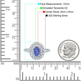 Oval Vintage Art Deco Halo Wedding Engagement Bridal Ring Round Simulated Cubic Zirconia 925 Sterling Silver