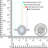 Oval Vintage Art Deco Halo Wedding Engagement Bridal Ring Round Simulated Cubic Zirconia 925 Sterling Silver