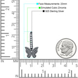 Butterfly Hoop Leverback Earrings Cubic Zirconia 925 Sterling Silver