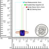 Bezel Set 8mmx6mm Emerald Engagement Ring Cubic Zirconia 925 Sterling Silver