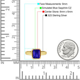 Bezel Set 8mmx6mm Emerald Engagement Ring Cubic Zirconia 925 Sterling Silver