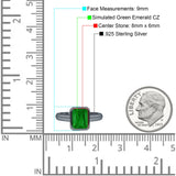 Bezel Set 8mmx6mm Emerald Engagement Ring Cubic Zirconia 925 Sterling Silver