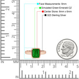 Bezel Set 8mmx6mm Emerald Engagement Ring Cubic Zirconia 925 Sterling Silver