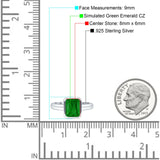Bezel Set 8mmx6mm Emerald Engagement Ring Cubic Zirconia 925 Sterling Silver