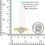 Bezel Set 8mm Round Engagement Ring Cubic Zirconia 925 Sterling Silver