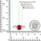 Bezel Set 8mm Round Engagement Ring Cubic Zirconia 925 Sterling Silver
