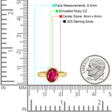 Bezel Set 8mmX6mm Oval Engagement Ring Cubic Zirconia 925 Sterling Silver
