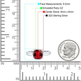 Bezel Set 8mmX8mm Cushion Engagement Ring Cubic Zirconia 925 Sterling Silver