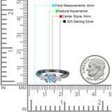 Three Stone Round Natural Aquamarine Ring 925 Sterling Silver