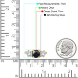 Three Stone Round Natural Black Onyx Vintage Style Ring 925 Sterling Silver