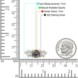 Three Stone Round Natural Rutilated Quartz Vintage Style Ring 925 Sterling Silver