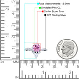 Round Cubic Zirconia V Midi Chevron Ring 925 Sterling Silver
