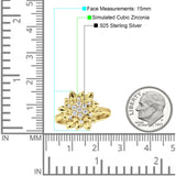 Flower Engagement Ring Cocktail Cubic Zirconia 925 Sterling Silver