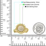 Sunflower Hammered Design Engagement Ring Cubic Zirconia 925 Sterling Silver