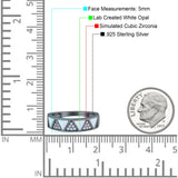 Half Eternity Ring Wedding Engagement Band Triangle White Opal Simulated Cubic Zirconia 925 Sterling Silver