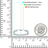 Half Eternity Ring Wedding Engagement Band Round Simulated Cubic Zirconia 925 Sterling Silver (1.7mm)