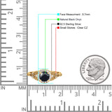 Halo Vintage Style Round Natural Black Onyx Engagement Ring