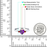 Art Deco Heart Three Stone Wedding Bridal Ring Ruby Simulated Cubic Zirconia 925 Sterling Silver