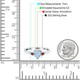 Art Deco Heart Three Stone Wedding Bridal Ring Ruby Simulated Cubic Zirconia 925 Sterling Silver