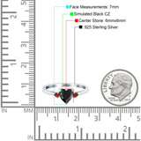 Art Deco Heart Three Stone Wedding Bridal Ring Ruby Simulated Cubic Zirconia 925 Sterling Silver