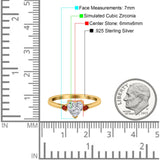 Art Deco Heart Three Stone Wedding Bridal Ring Ruby Simulated Cubic Zirconia 925 Sterling Silver