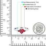 Art Deco Heart Three Stone Wedding Bridal Ring Ruby Simulated Cubic Zirconia 925 Sterling Silver