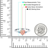 Art Deco Heart Three Stone Wedding Bridal Ring Aquamarine Simulated Cubic Zirconia 925 Sterling Silver