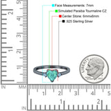Art Deco Heart Three Stone Wedding Bridal Ring Aquamarine Simulated Cubic Zirconia 925 Sterling Silver
